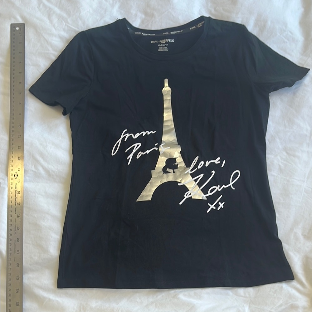 Karl Lagerfeld Black Fitted Graphic T-Shirt with Crew Neck and Short Sleeves